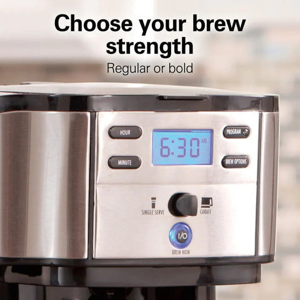 2-Way Coffee Maker, Single-Serve or 12 Cups, Glass Carafe, Black V491