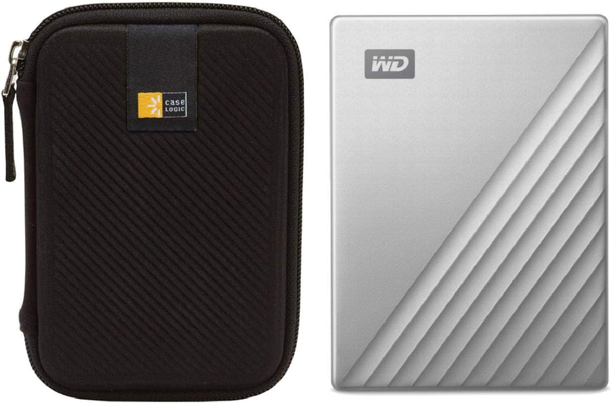2TB USB 3.0 Slim Portable External Hard Drive (Silver) + Compact Hard Drive Case (Black) U967962