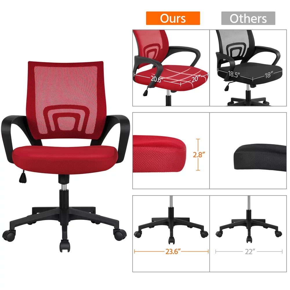 Red Mesh Office Chair with Armrest, Set of 2 Q7037