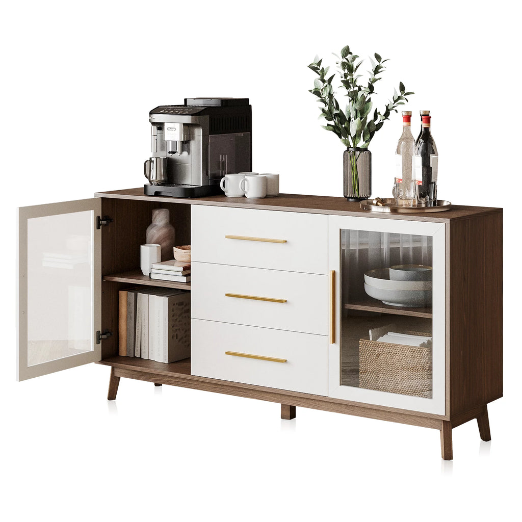 White Sideboard Buffet Cabinet with 3 Drawers & 2 Doors Y655701