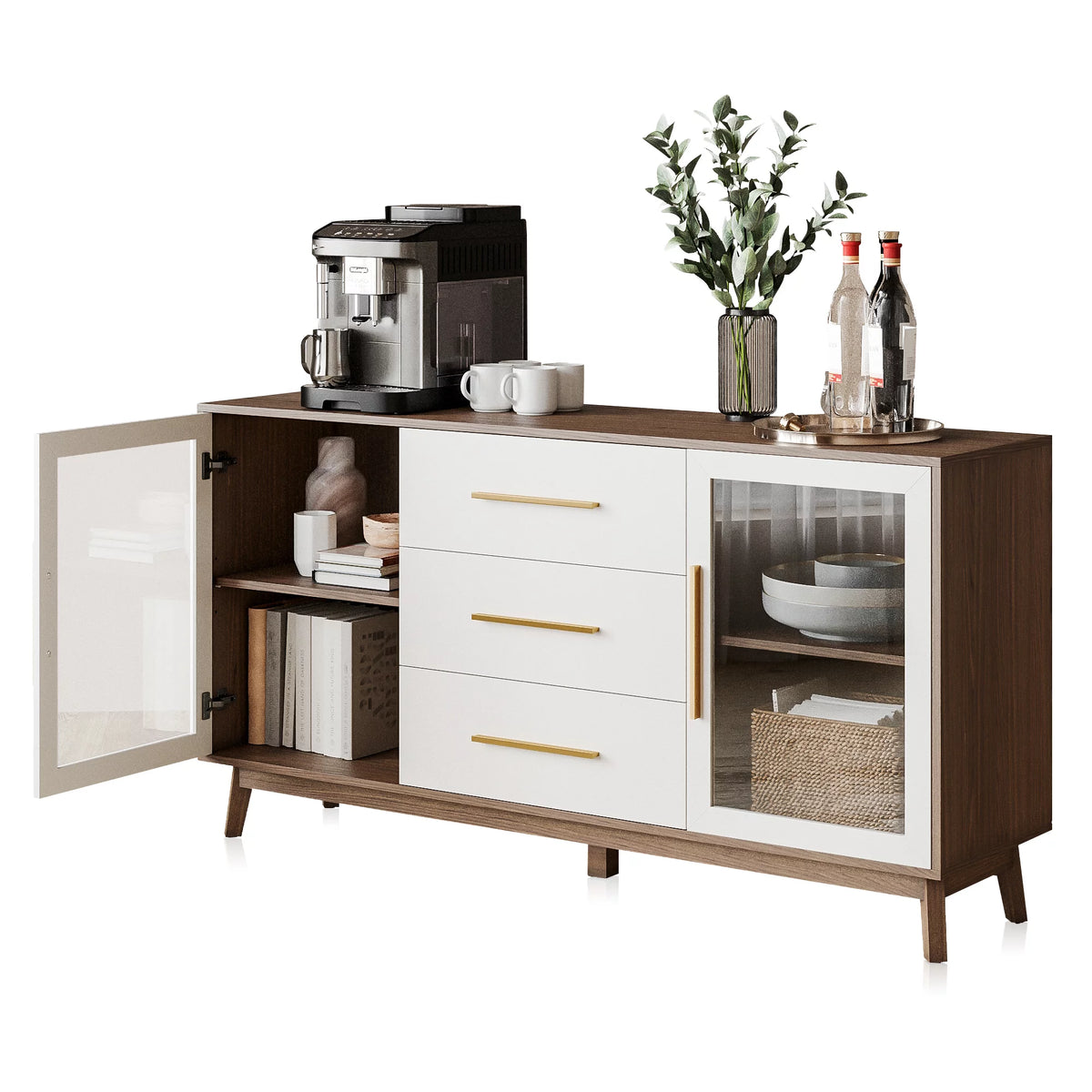 White Sideboard Buffet Cabinet with 3 Drawers & 2 Doors Y655701