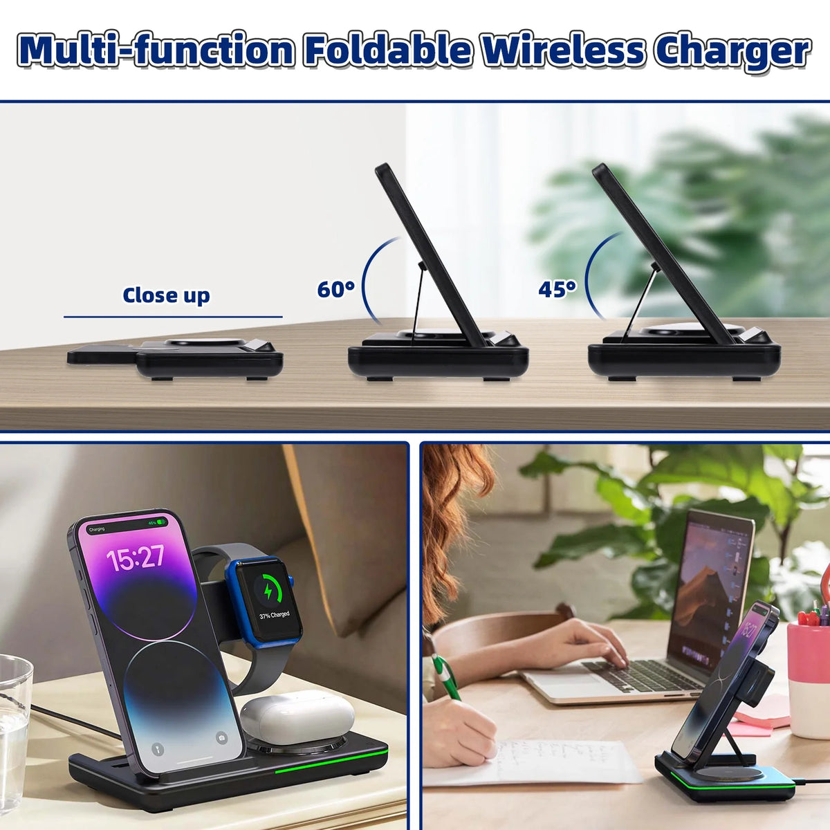 White 18W Foldable Wireless Charging Station X60963