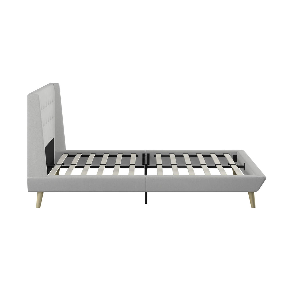 Light Gray Linen Upholstered Bed with Low Profile Platform Frame, Full J161209
