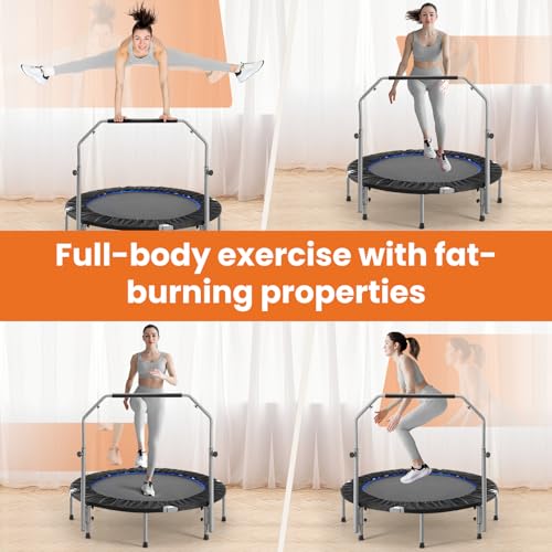 40 in Mini Fitness Trampoline Foldable Rebounder with Adjustable Handle I545579