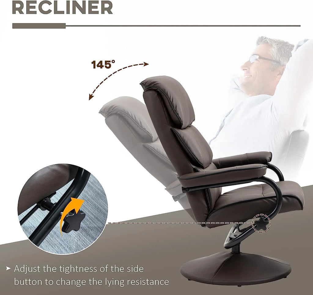 Brown PU Leather Swivel Recliner Chair with Ottoman Z1279