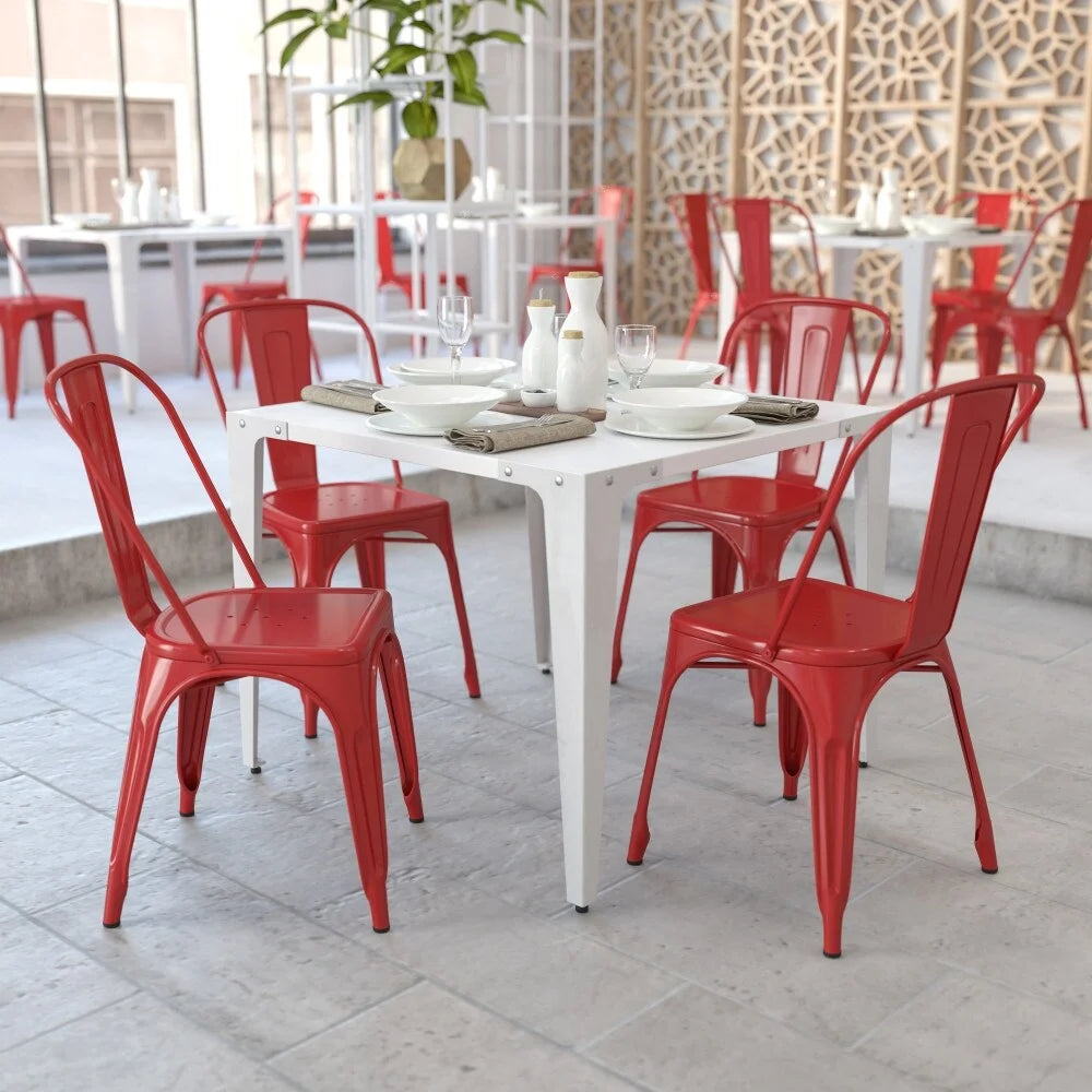 Red Metal Stackable Bistro Chair Set of 4 B262602