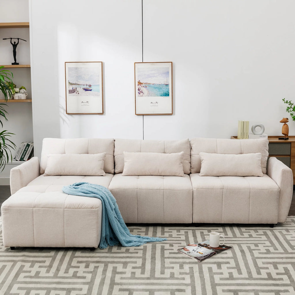 Beige Chenille L Shaped Sectional Sofa with Ottoman A770980