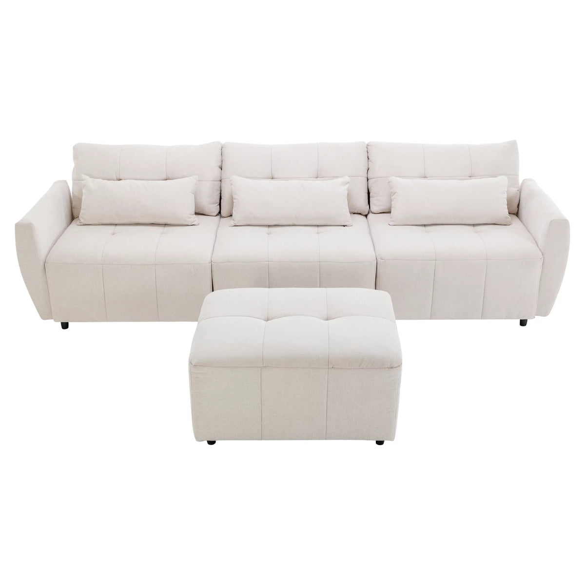 Beige Chenille L Shaped Sectional Sofa with Ottoman A770980