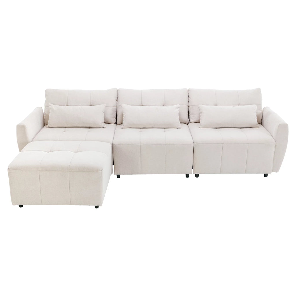 Beige Chenille L Shaped Sectional Sofa with Ottoman A770980