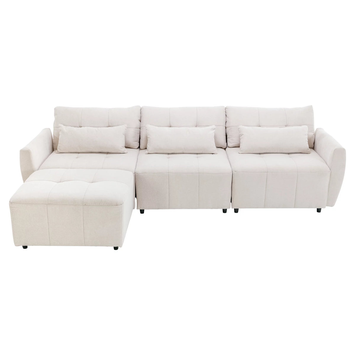 Beige Chenille L Shaped Sectional Sofa with Ottoman A770980