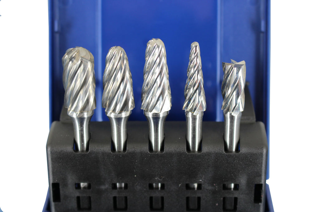 5 PC Set Aluminum Cut Carbide Rotary Burr File, 1/4" Shank M95290