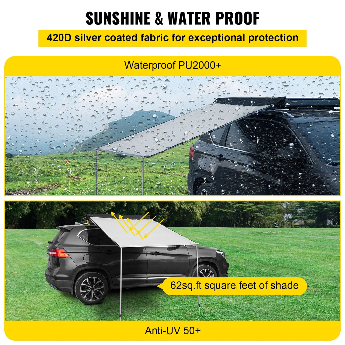 Retractable Waterproof SUV Rooftop Car Awning Grey 7.6'x8.2' L6946