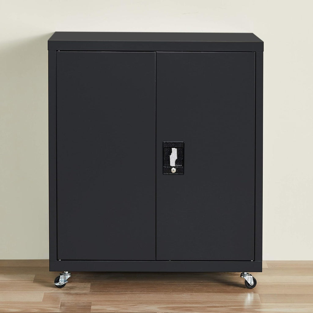 Black Metal Locking Cabinet with Wheels V636