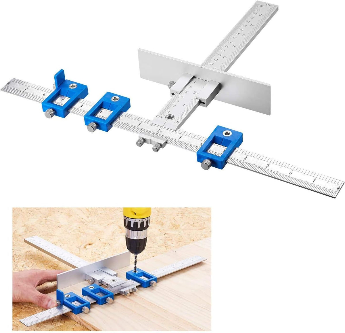 Cabinet Hardware Jig Aluminum Alloy Drill Guide Drawer Pull Drilling Templates Tool Pack of 2 R350240
