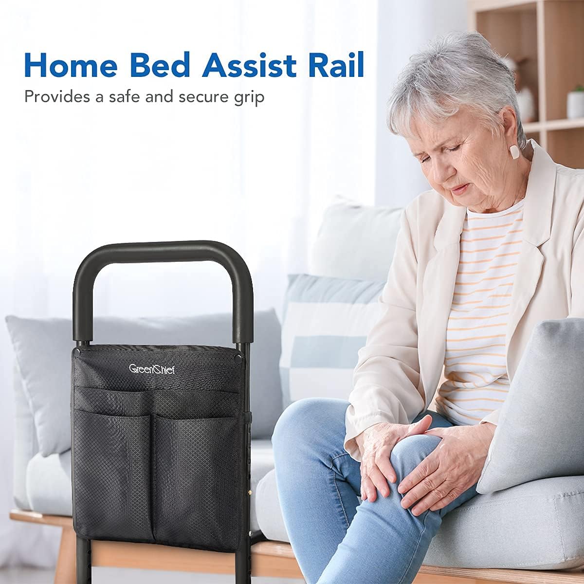 Adjustable Bed Assist Rail with Storage Pocket, Black Pack of 2 Q68773