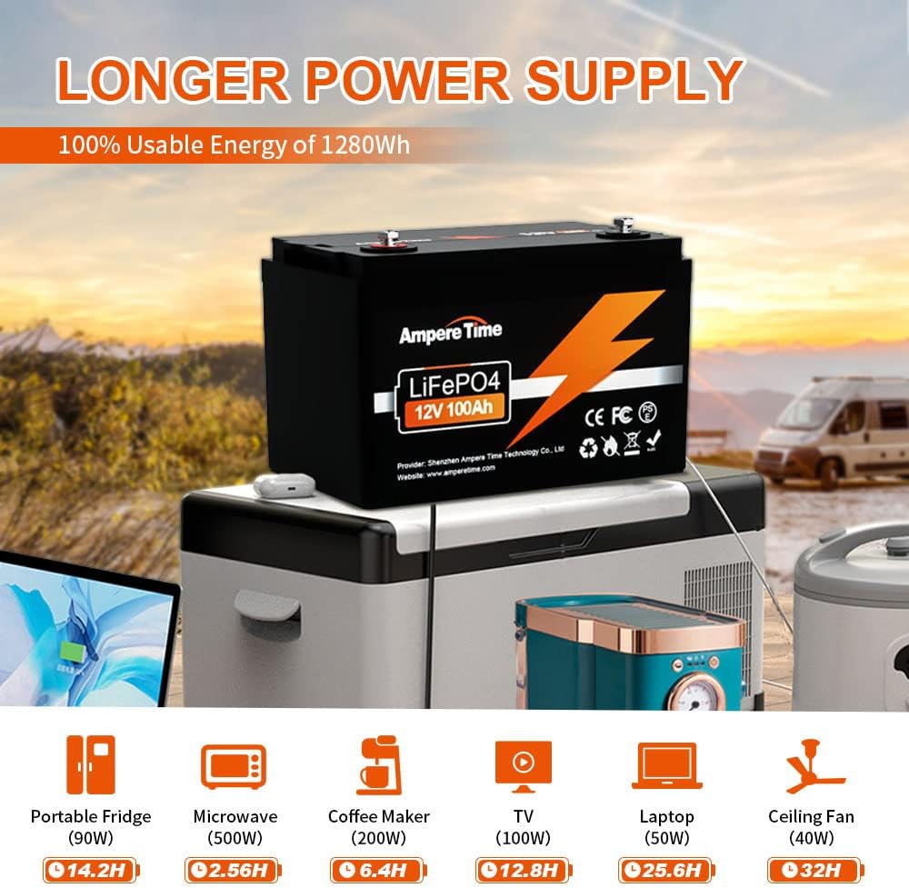 12V 100Ah LiFePO4 Battery with 14.6V 10A Charger H40707