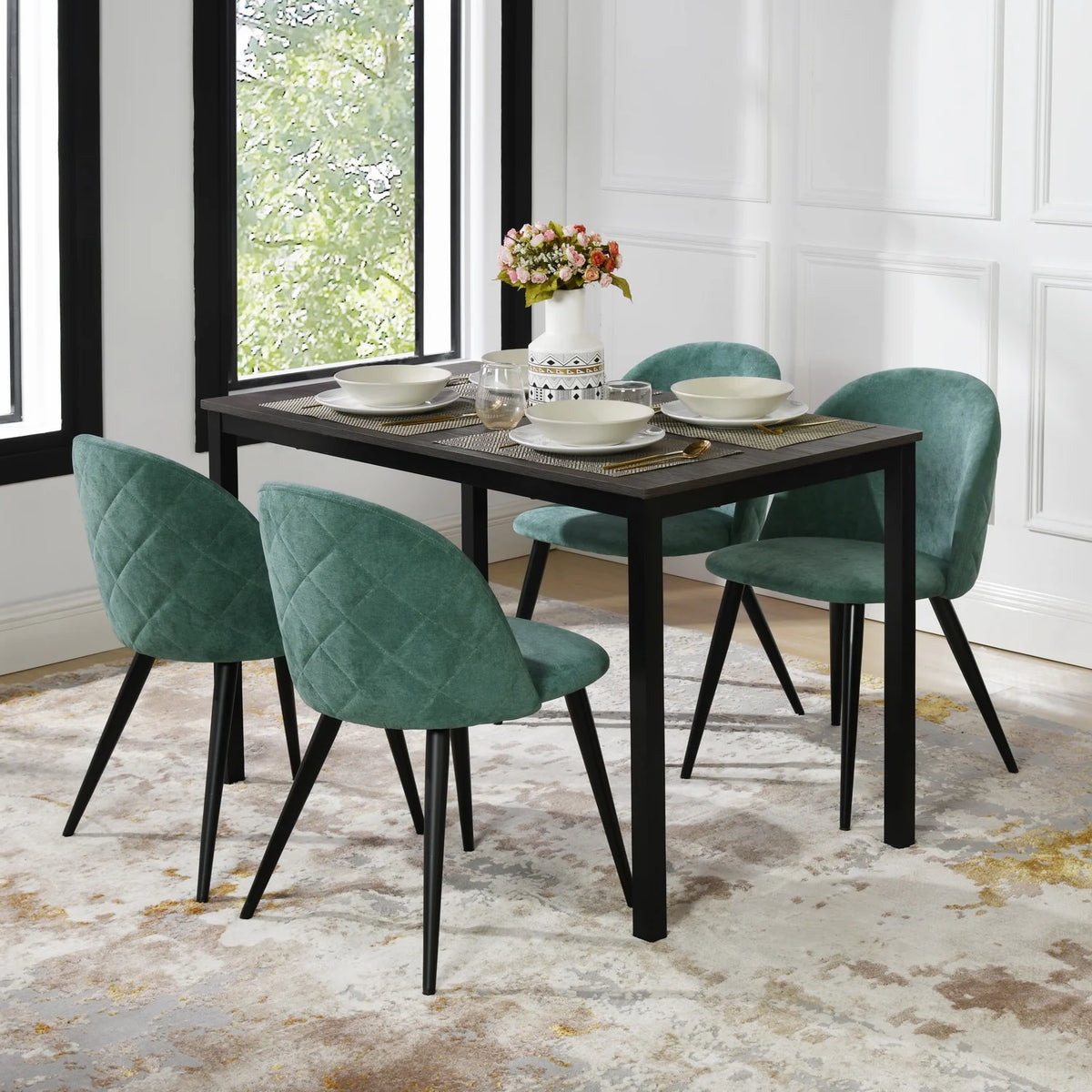 Green Fabric Upholstered Dining Chairs Set of 2 J230