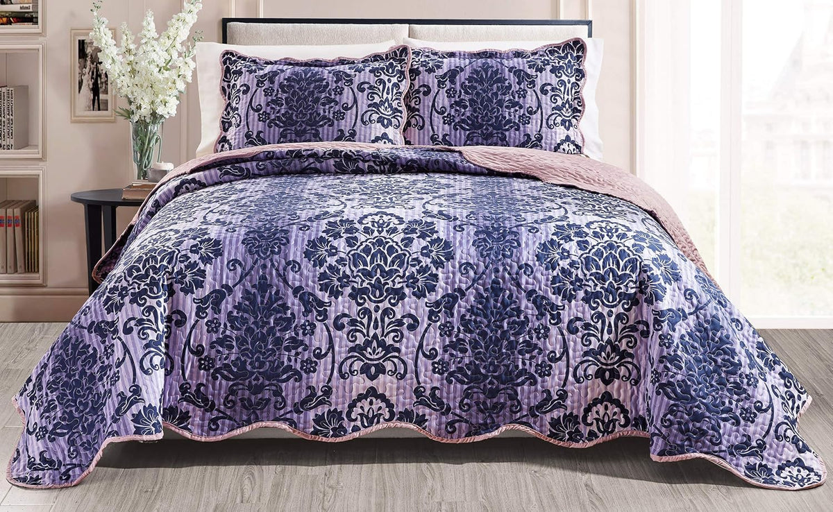 3-Piece Oversize Quilt Set Reversible Bedspread Coverlet Cal King Size O90140