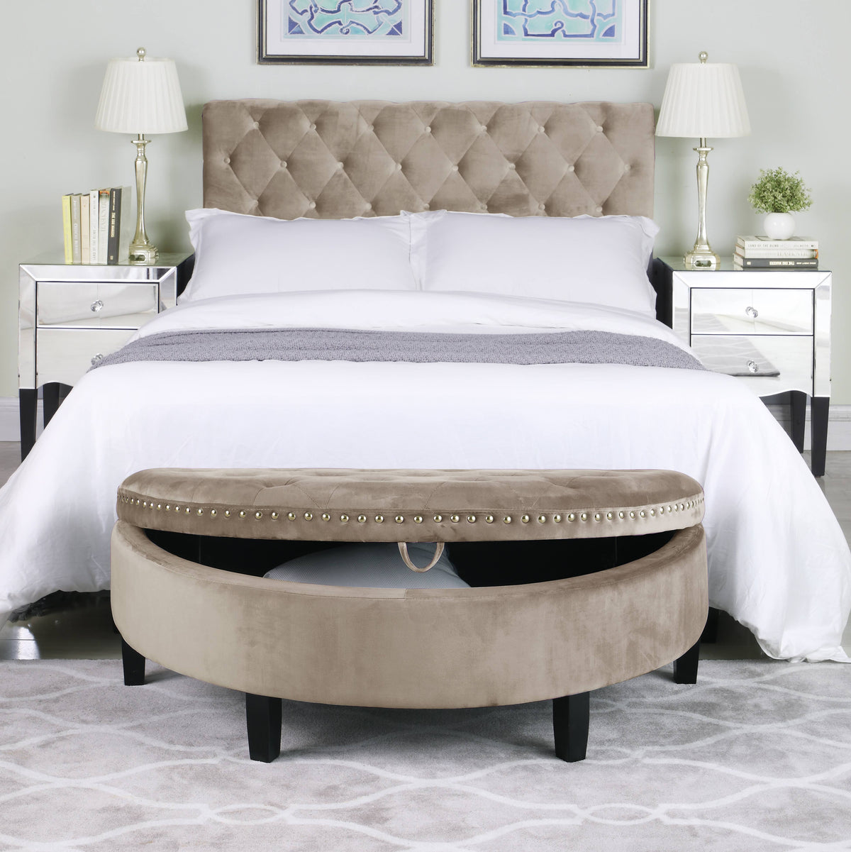 Plum Velvet Half Moon Storage Ottoman A9065