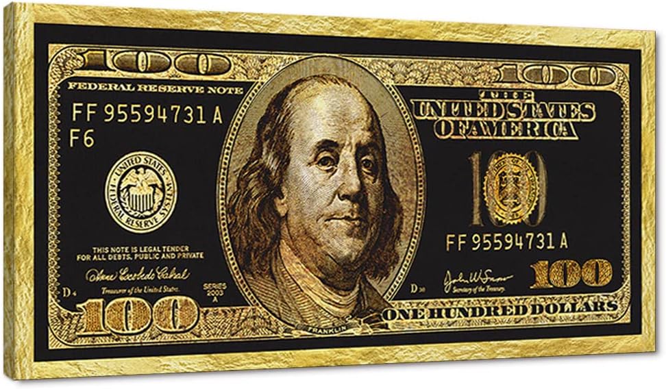 Broken 100 Dollars Bill Poster Print on Canvas Wall Decor Framed Ready to Hang S967329
