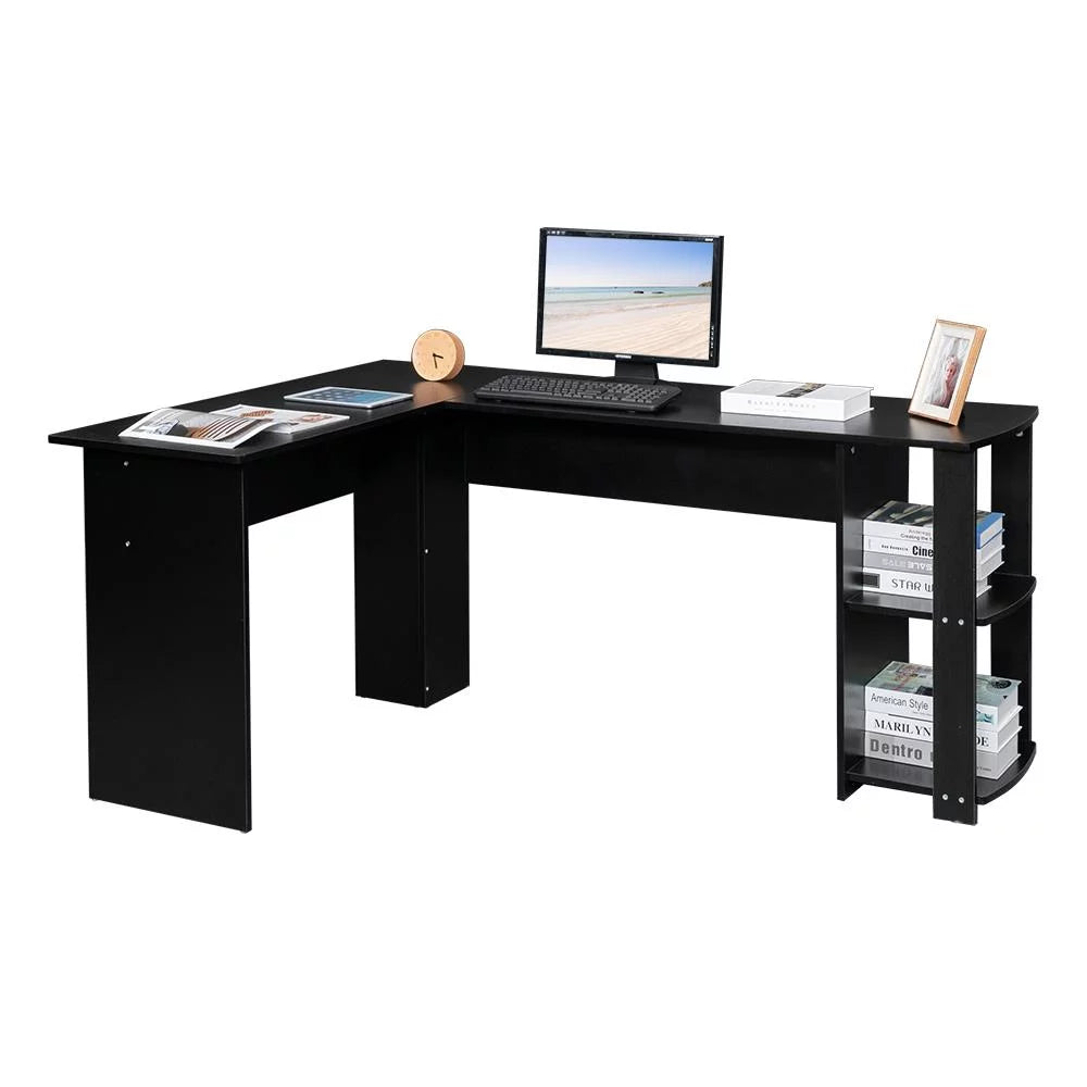 L Shaped Wood Corner Desk with Bookshelves I34616