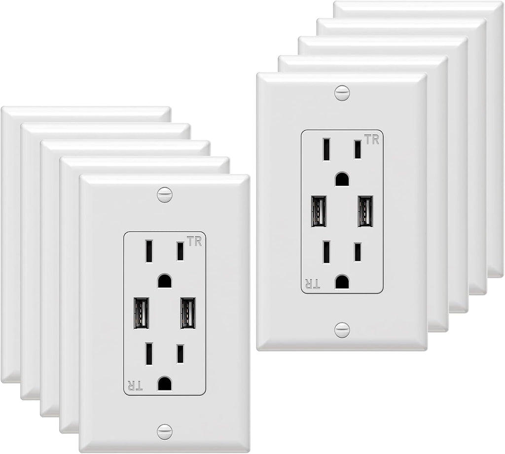 White 3.6A Dual USB Wall Outlet 6 Pack J737415
