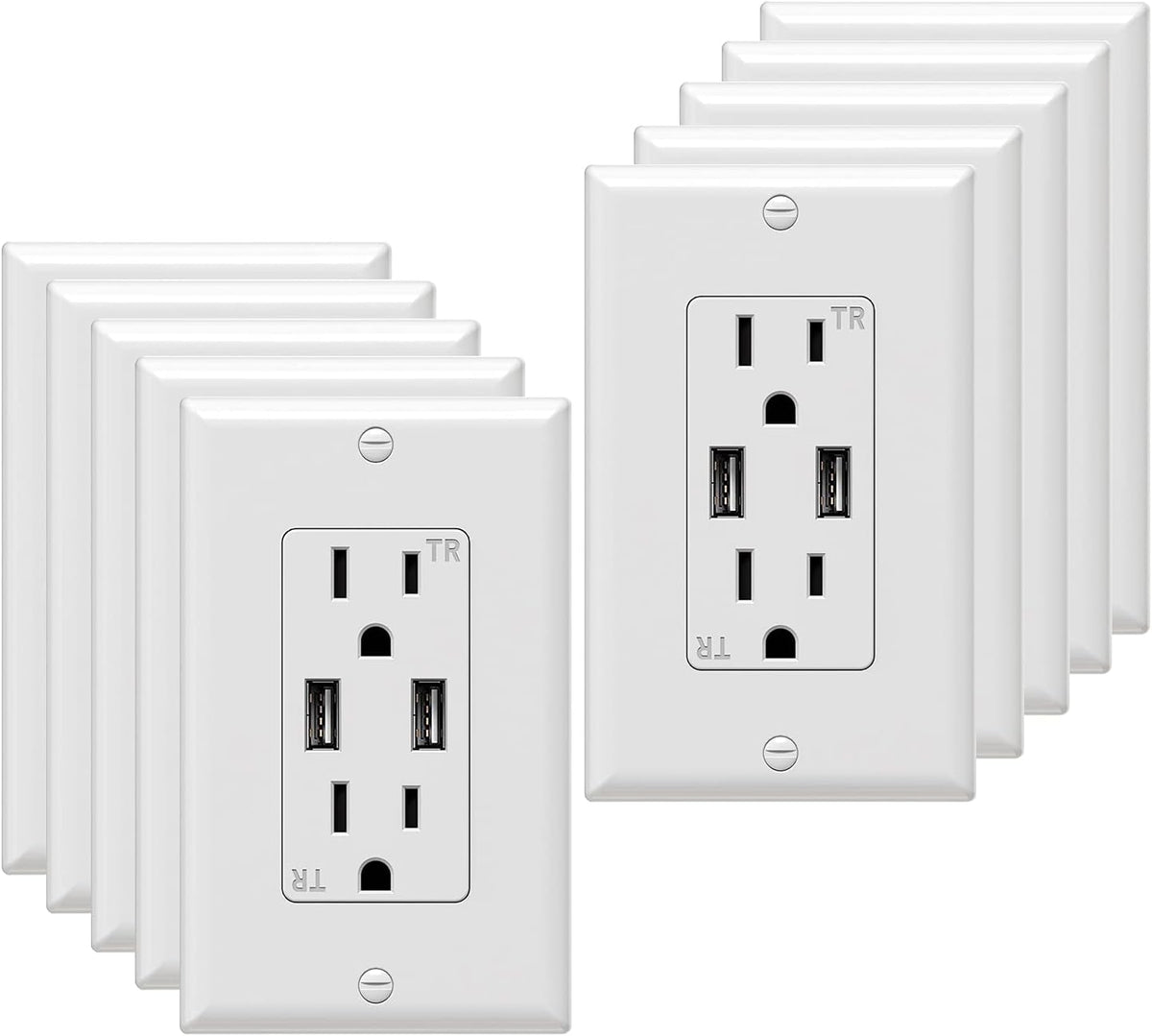 White 3.6A Dual USB Wall Outlet 6 Pack J737415