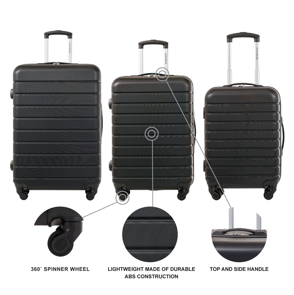 3 Piece Set Hardside Spinner Luggage, Black M5784