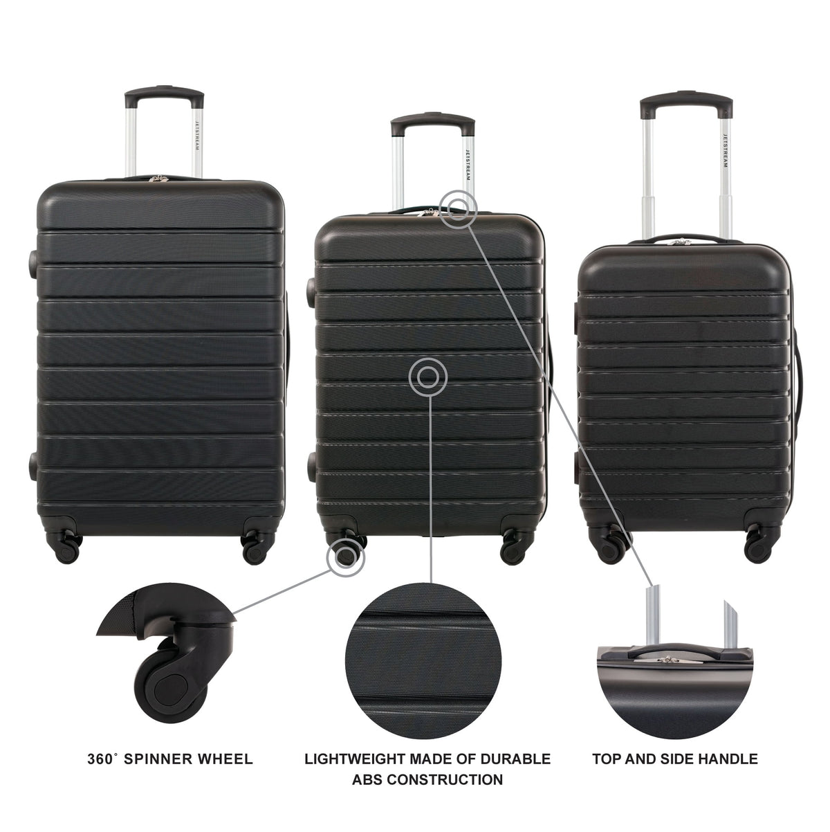 3 Piece Set Hardside Spinner Luggage, Black M5784
