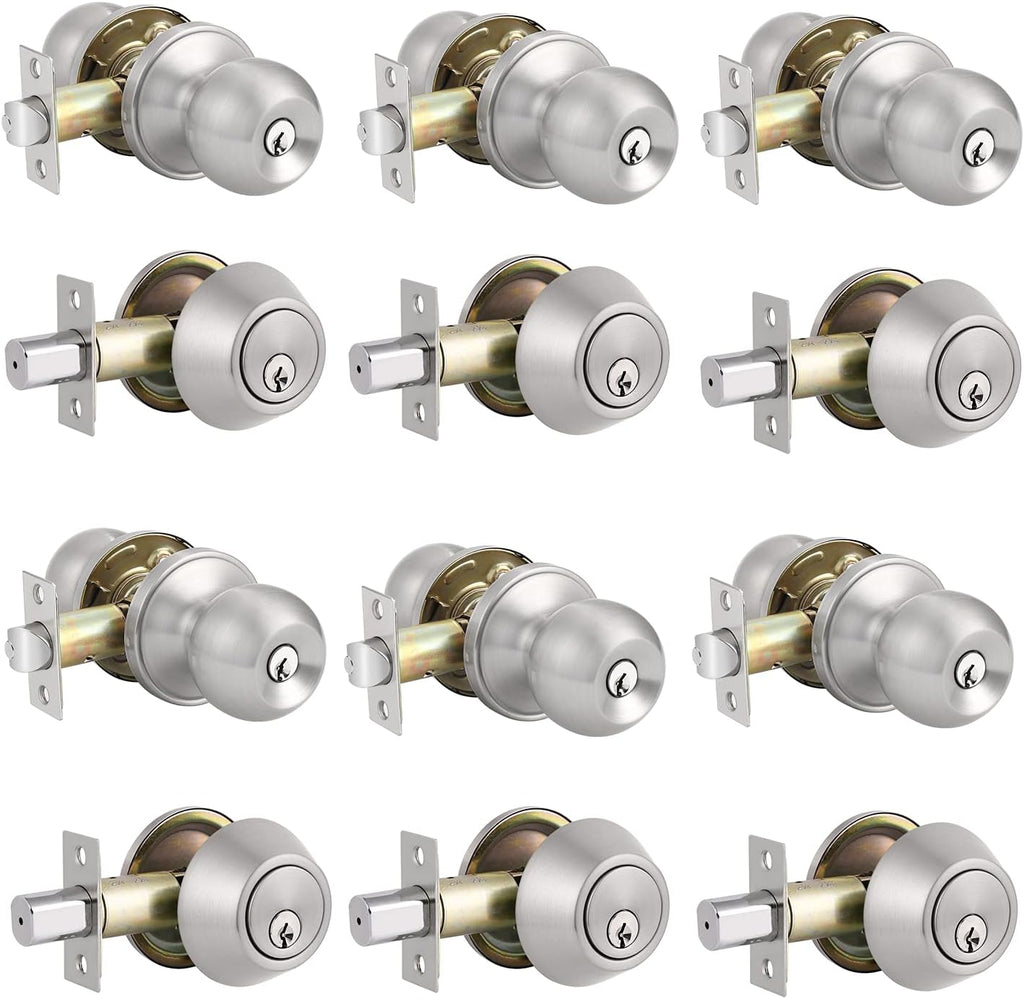 Entry Door Knobs with Single Cylinder Deadbolt, Satin Nickel Finish, Pack of 2 S968