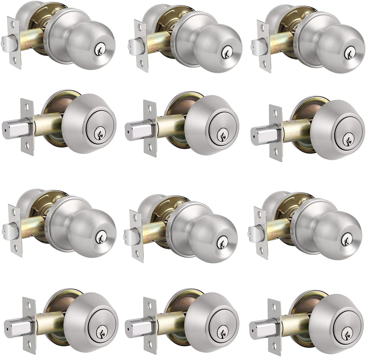 Entry Door Knobs with Single Cylinder Deadbolt, Satin Nickel Finish, Pack of 2 S968
