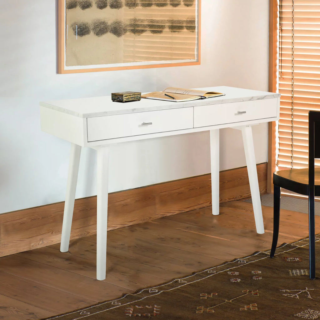 White Rectangular Marble Top Writing Desk U5161