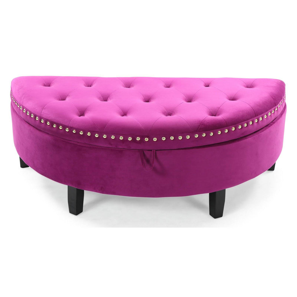 Plum Velvet Half Moon Storage Ottoman A9065