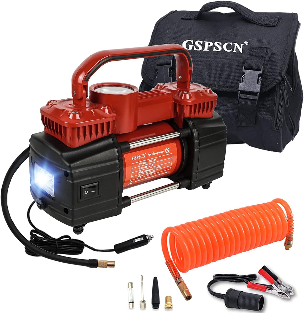 Dual Cylinder 12V Portable Tire Inflator 150PSI with LED Light (RED) Pack of 2 R774898