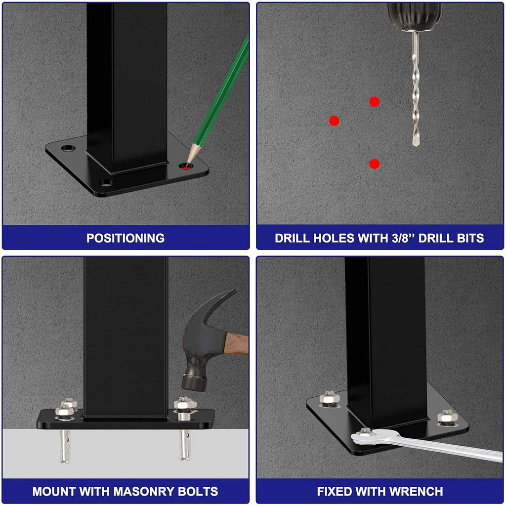 Black Metal Handrail Stair Railing Kit for 1 to 2 Step E5925