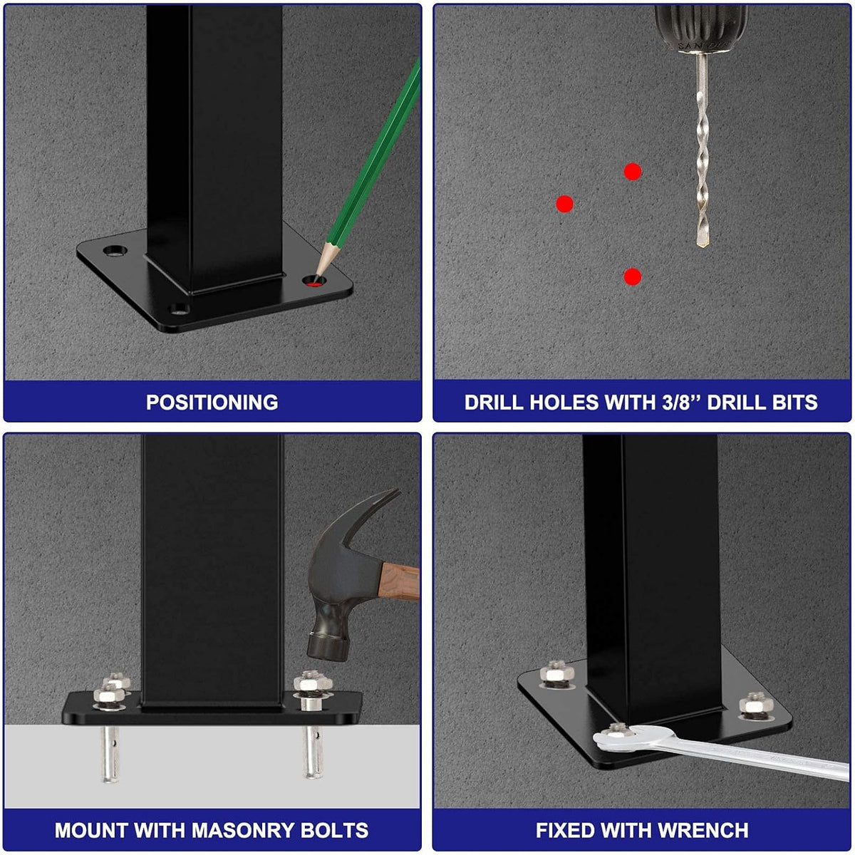 Black Metal Handrail Stair Railing Kit for 1 to 2 Step E5925