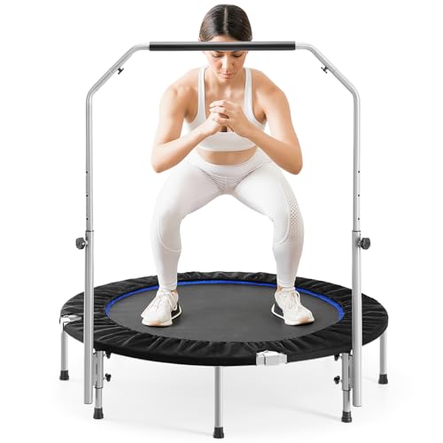 40 in Mini Fitness Trampoline Foldable Rebounder with Adjustable Handle I545579