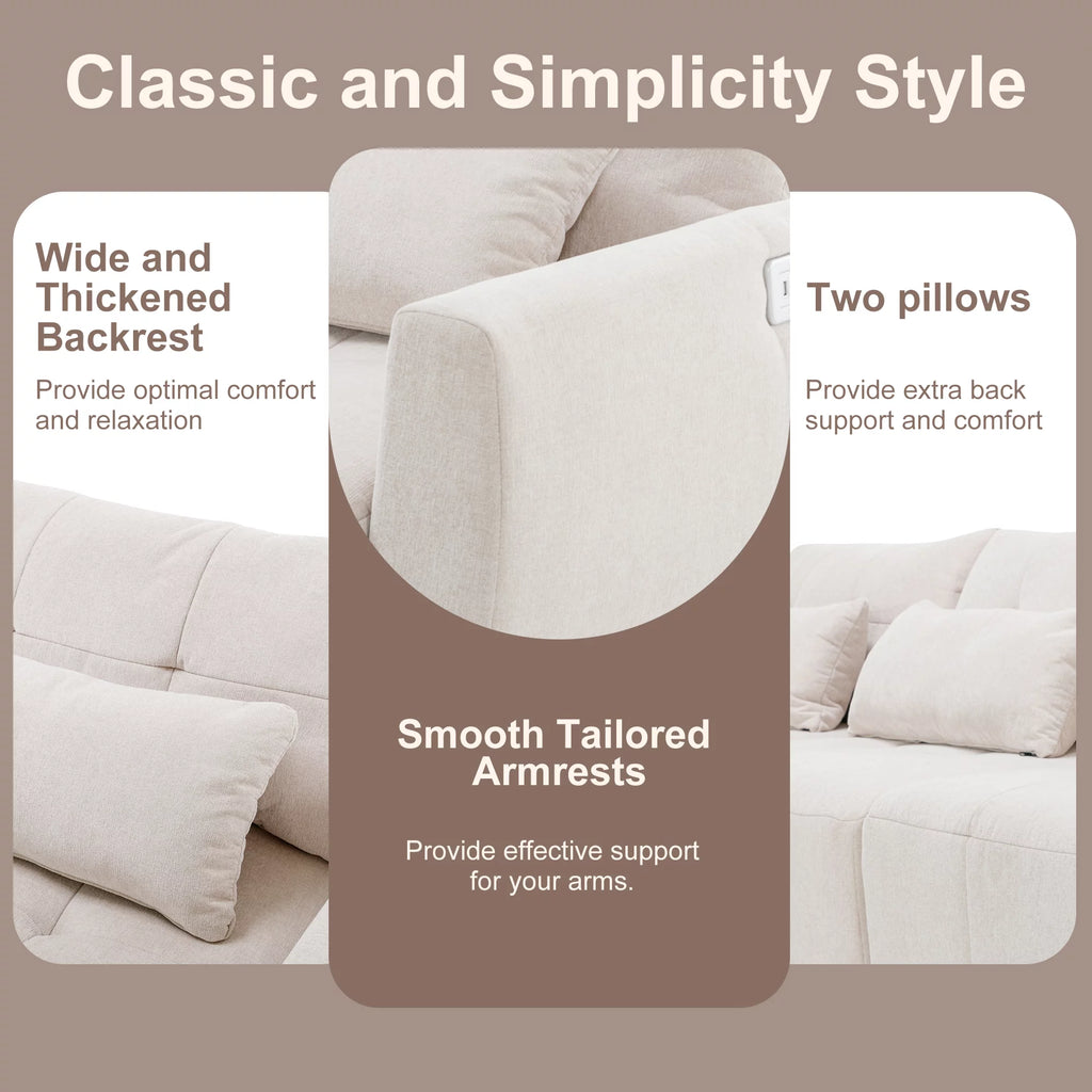 Beige Chenille L Shaped Sectional Sofa with Ottoman A770980