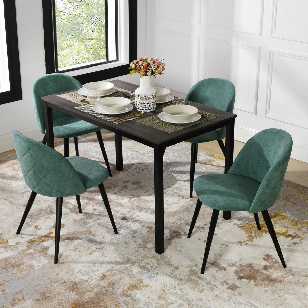 Green Fabric Upholstered Dining Chairs Set of 2 J230