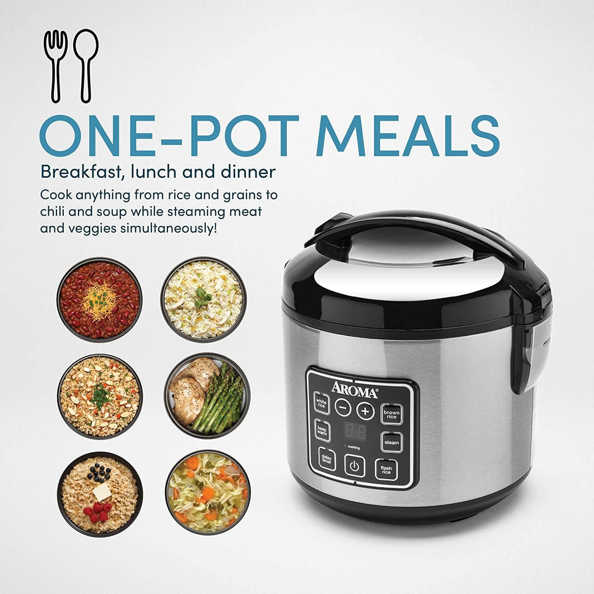 8 Cup Digital Stainless Rice Cooker and Food Steamer E472