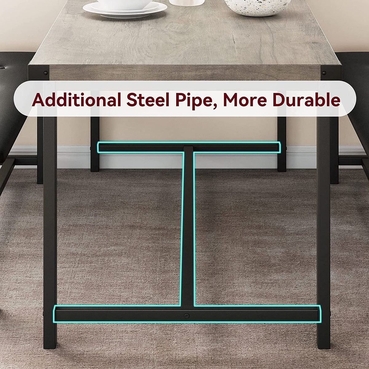 Rustic Grey 3 Piece Dining Table Set with 2 Benches F92915