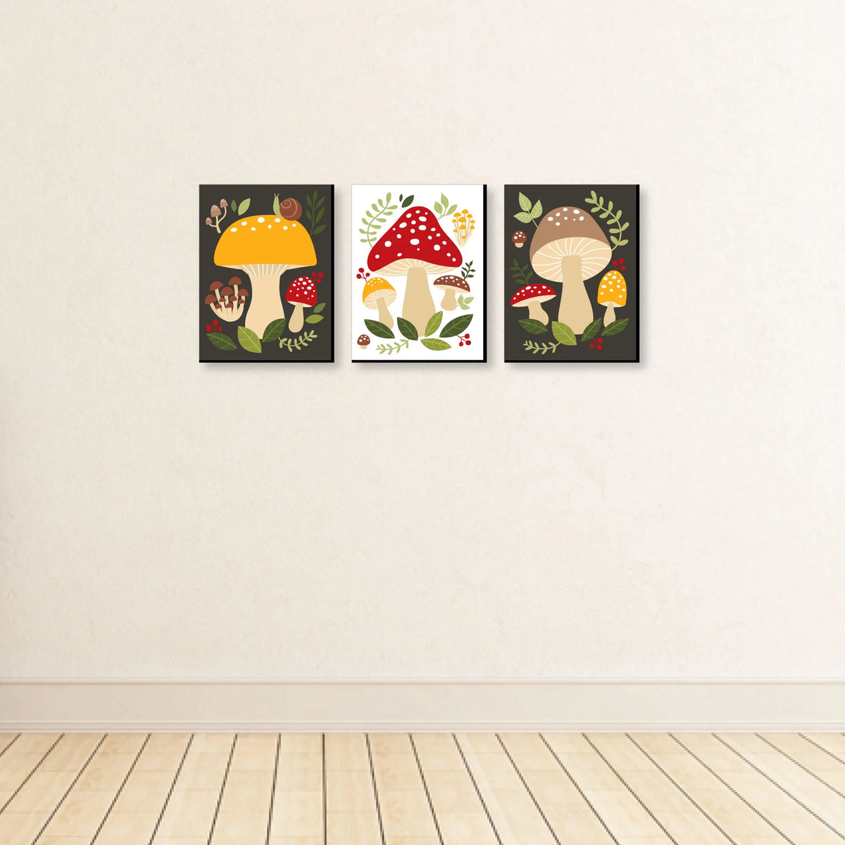 Red Toadstool Wall Art and Kitchen Room Decor Set of 3 Prints C54336