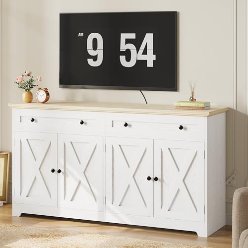 Natural Wood Buffet Cabinet with Drawers and Doors M320991