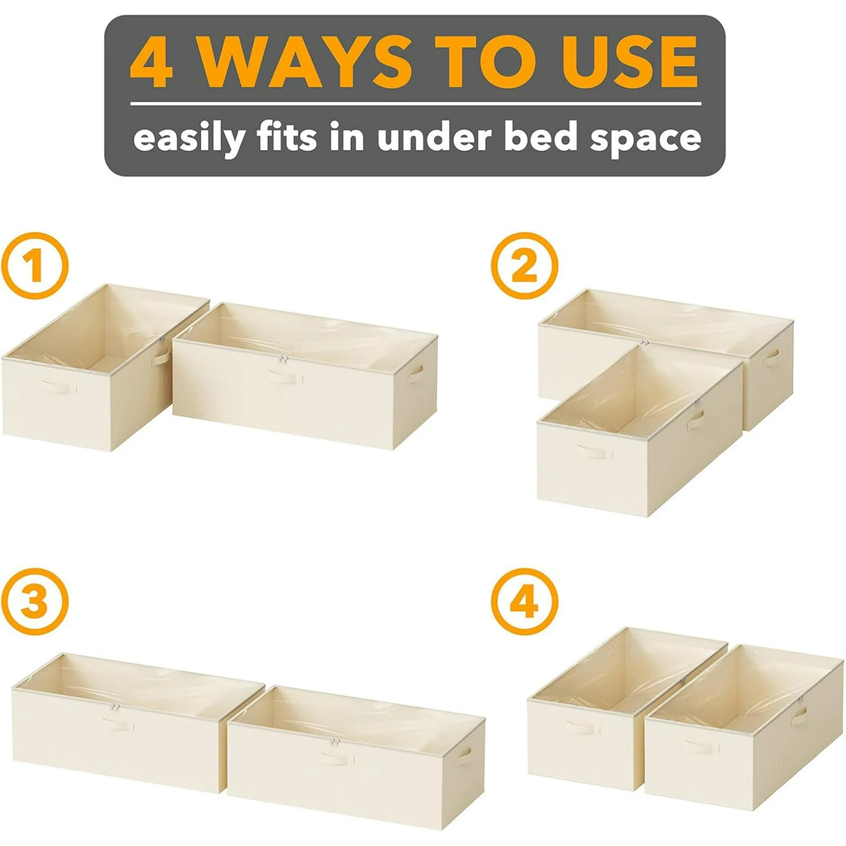 2 Pack 10 High Under Bed Storage Containers with Lids (Beige) J240