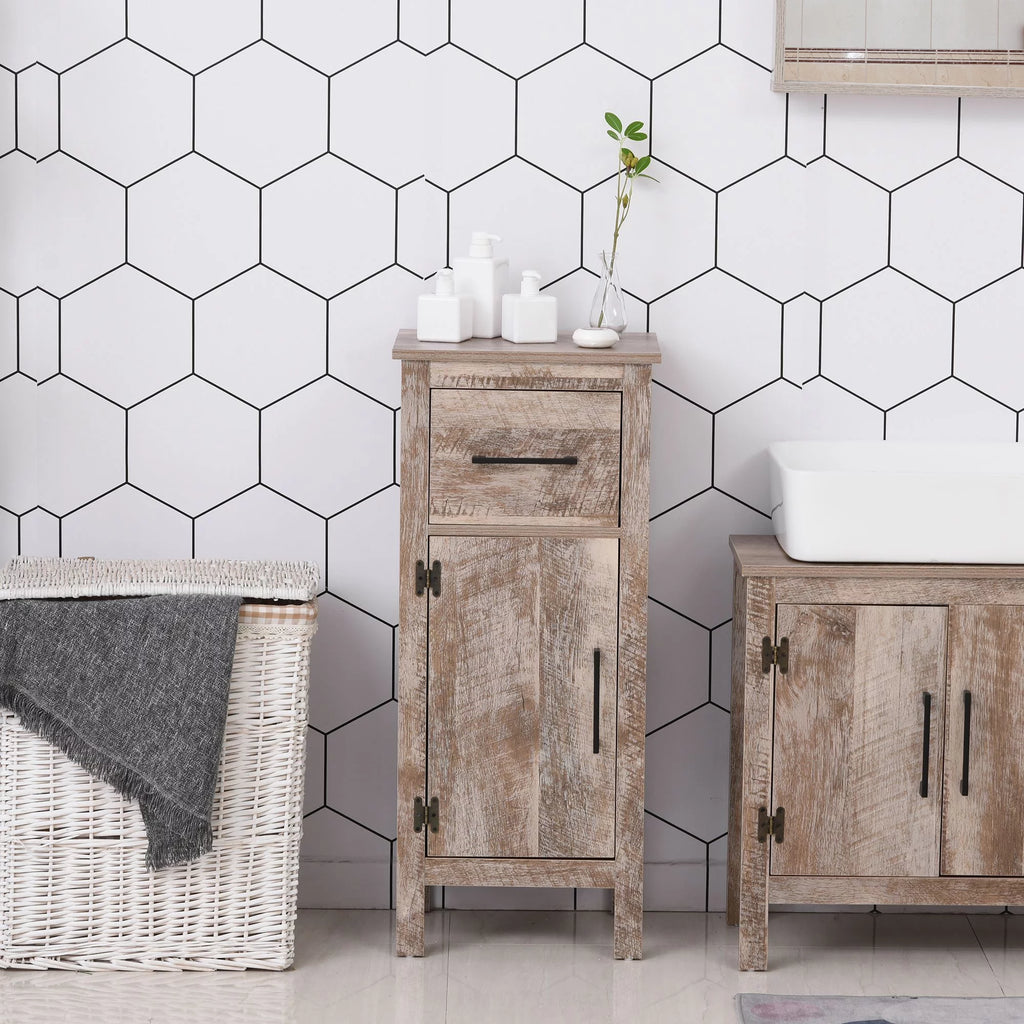 Bathroom Floor Cabinet with Drawer and Adjustable Shelf D53829
