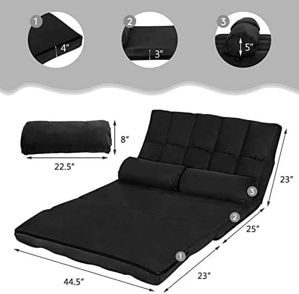 6-Position Foldable Suede Floor Sofa Bed with 2 Pillows (Brown) O54834