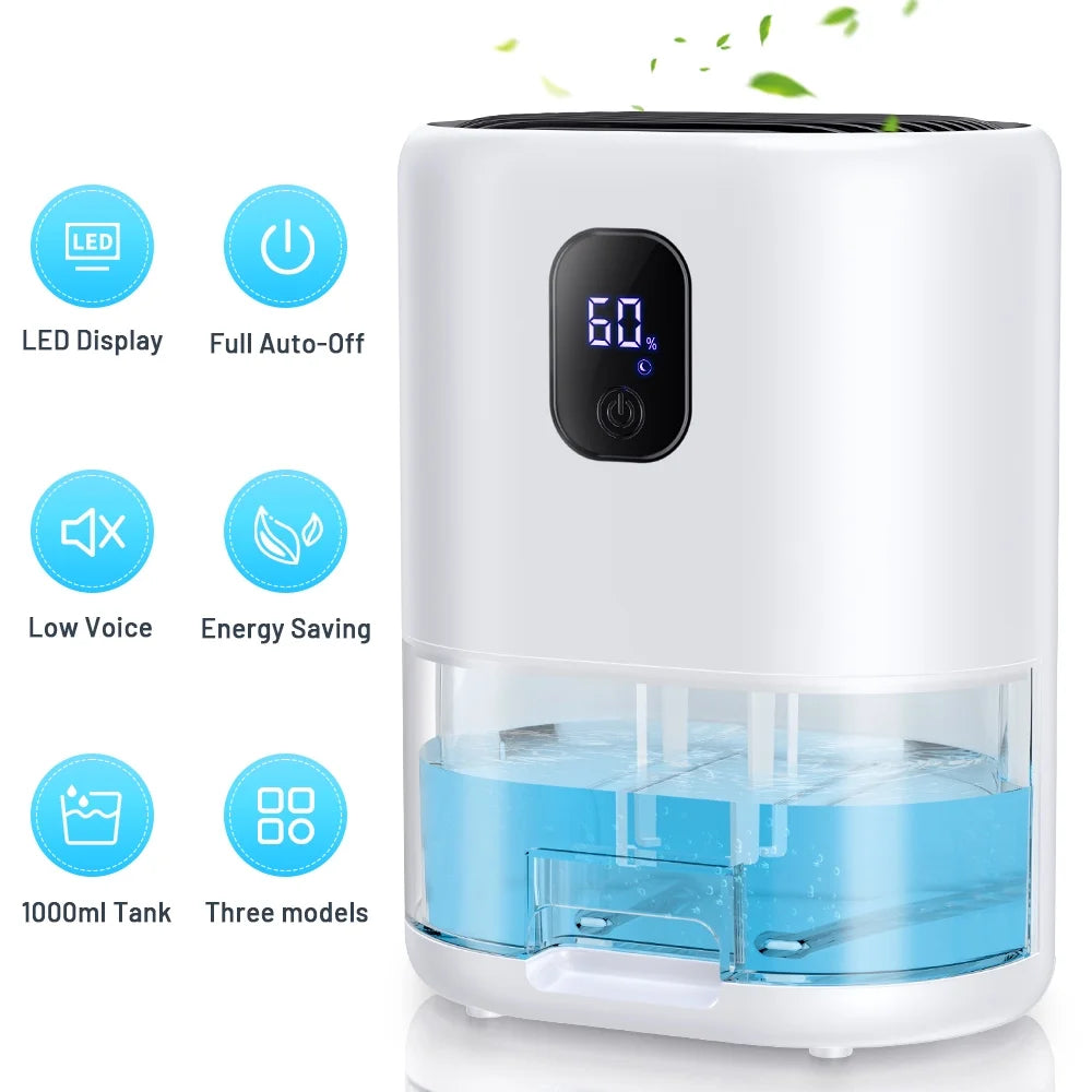1000ml Portable Dehumidifier, Auto Defrost, Ultra Quiet, White E235
