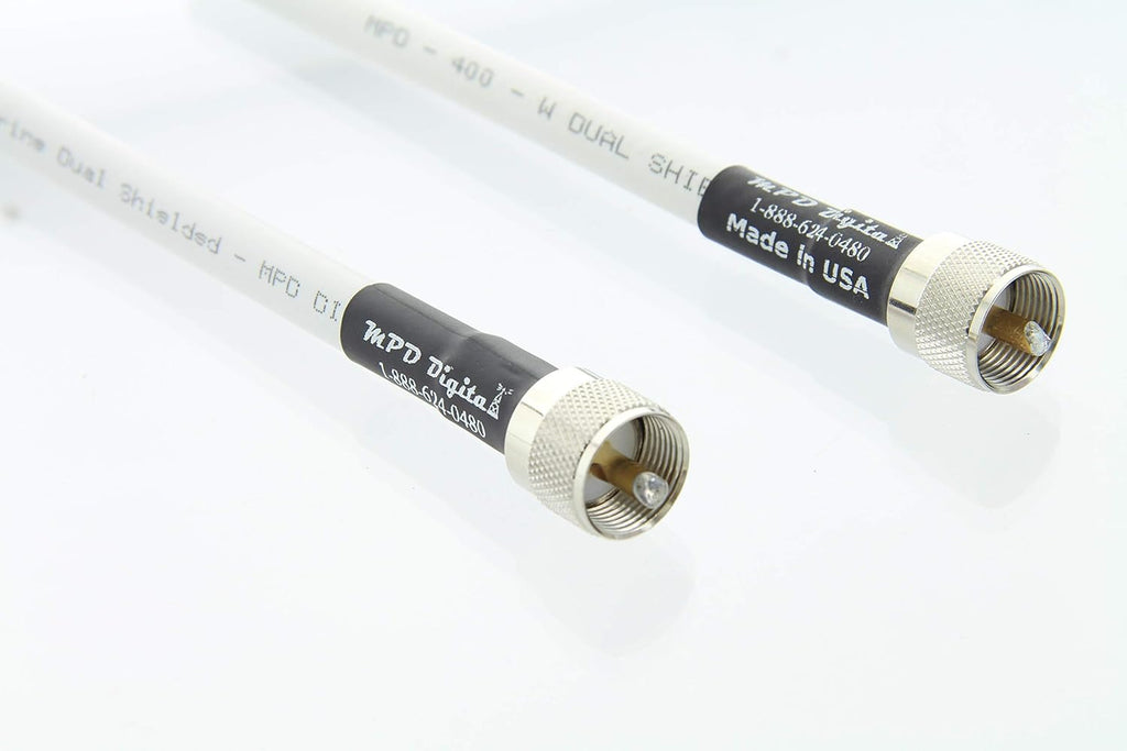 White 50 ohm Coaxial Cable with UHF PL259 Male Crimp Connectors, 40 ft G5366