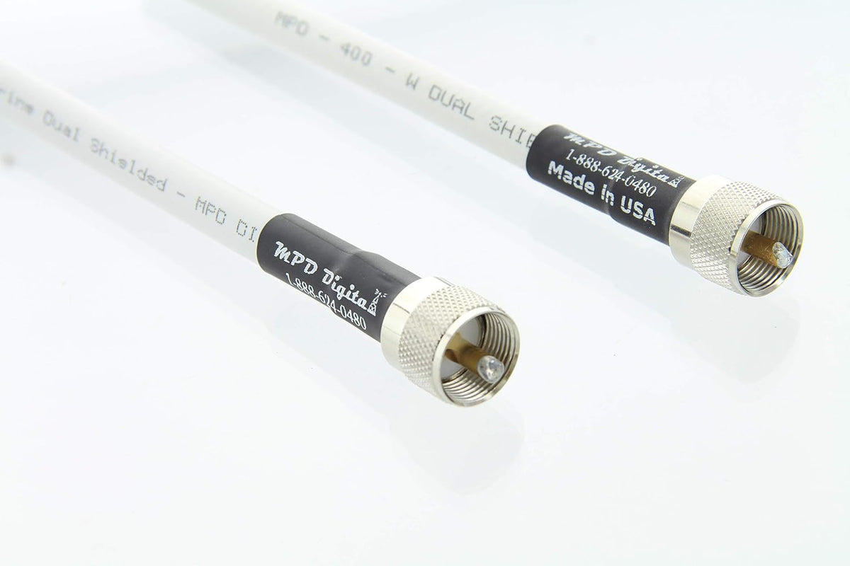 White 50 ohm Coaxial Cable with UHF PL259 Male Crimp Connectors, 40 ft G5366