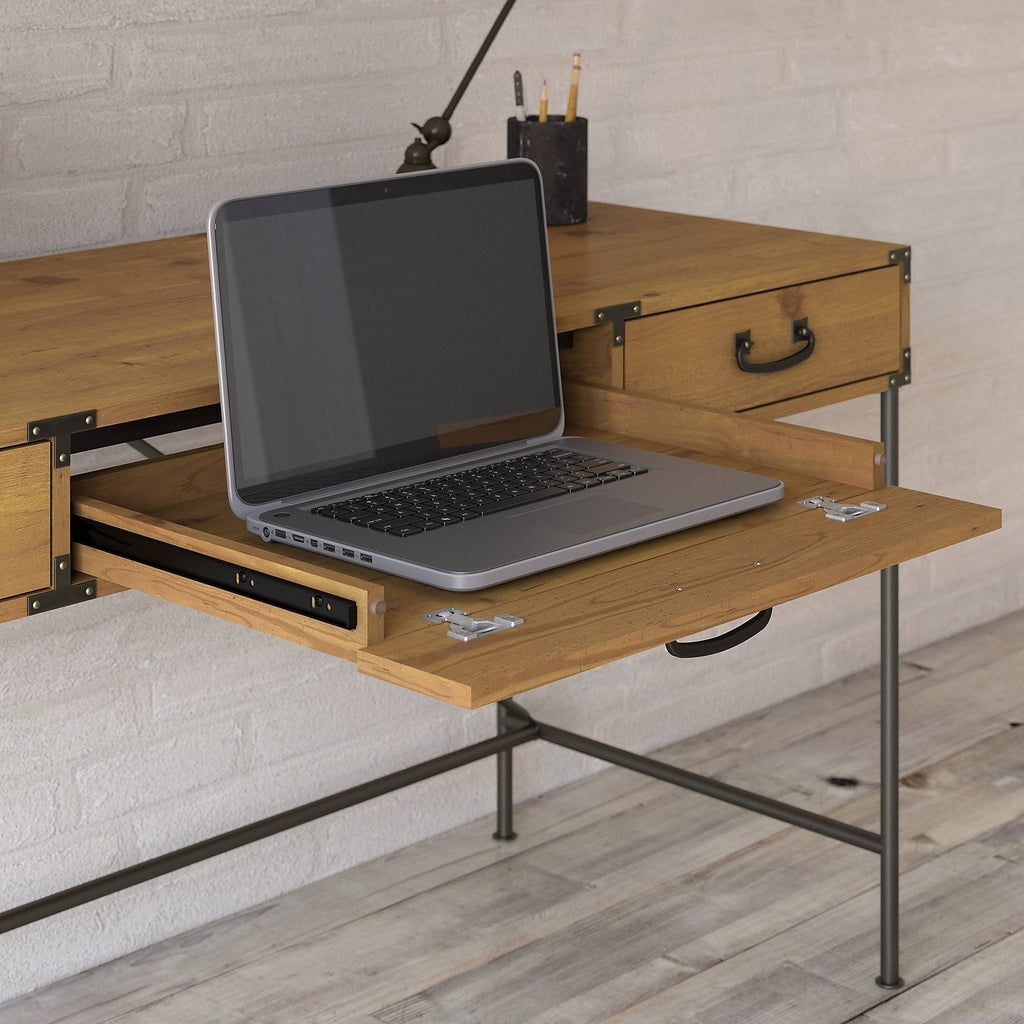 Golden Pine Writing Desk with Organizer and Cabinet O123557